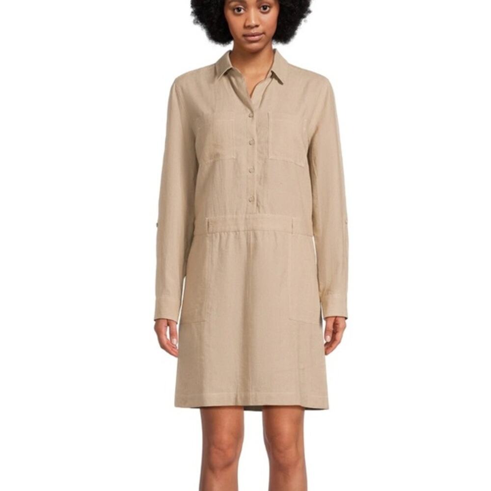 NWT Beachlunchlounge Utility Dress Long Sleeve Neutral Linen Blend Size XXL